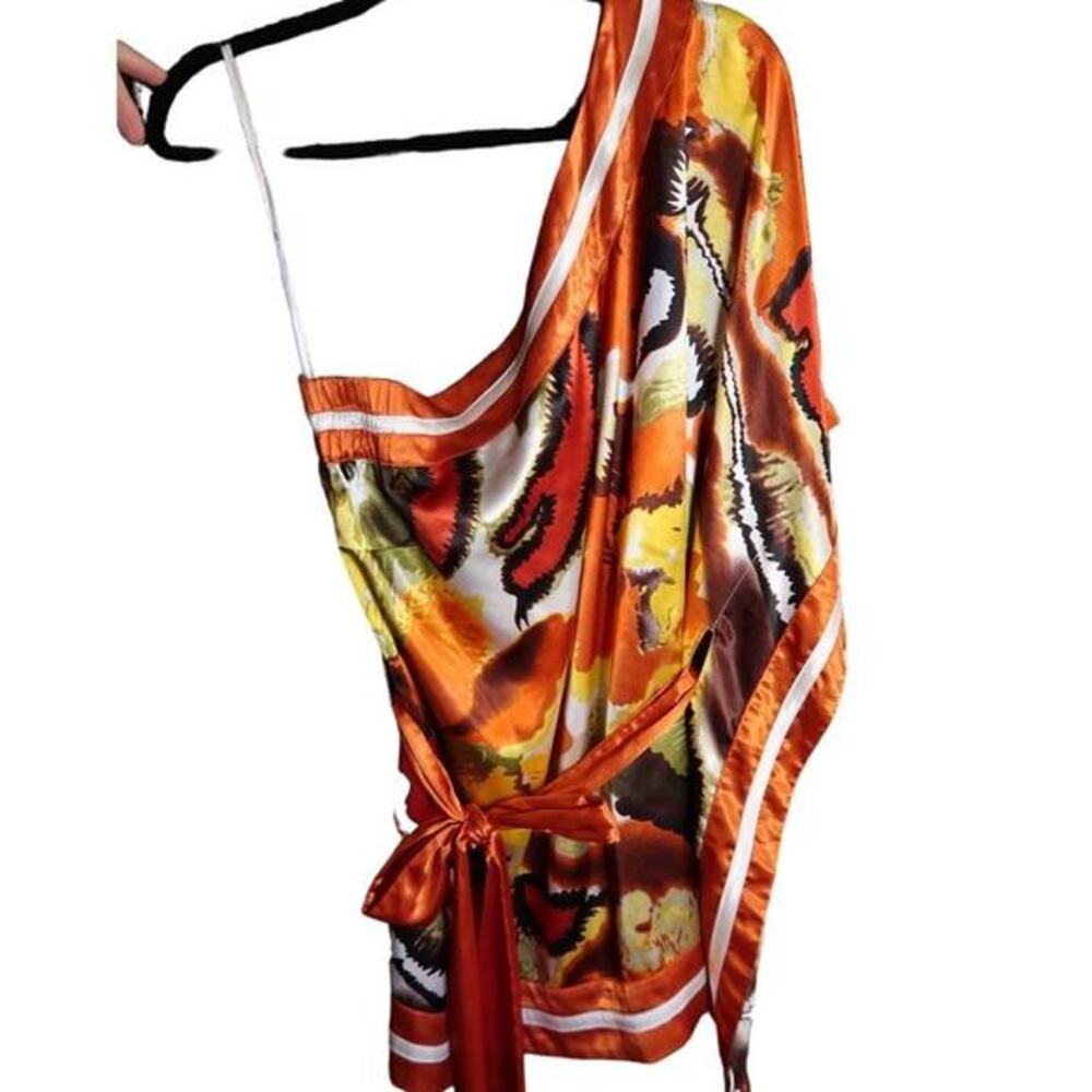 Ashley‎ Stewart Asymetric Camisole Top Women 14 Orange Satin One Sholder Y2K - Picture 3 of 5